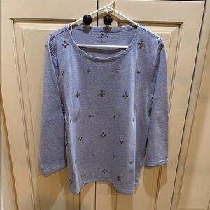 Talbots Light Blue womens Long Sleeve Tee with Embellishments